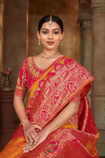 Thumbnail for MANOHARI Banarasi Silk Blend Jacquard Work Saree - Yellow - Dista