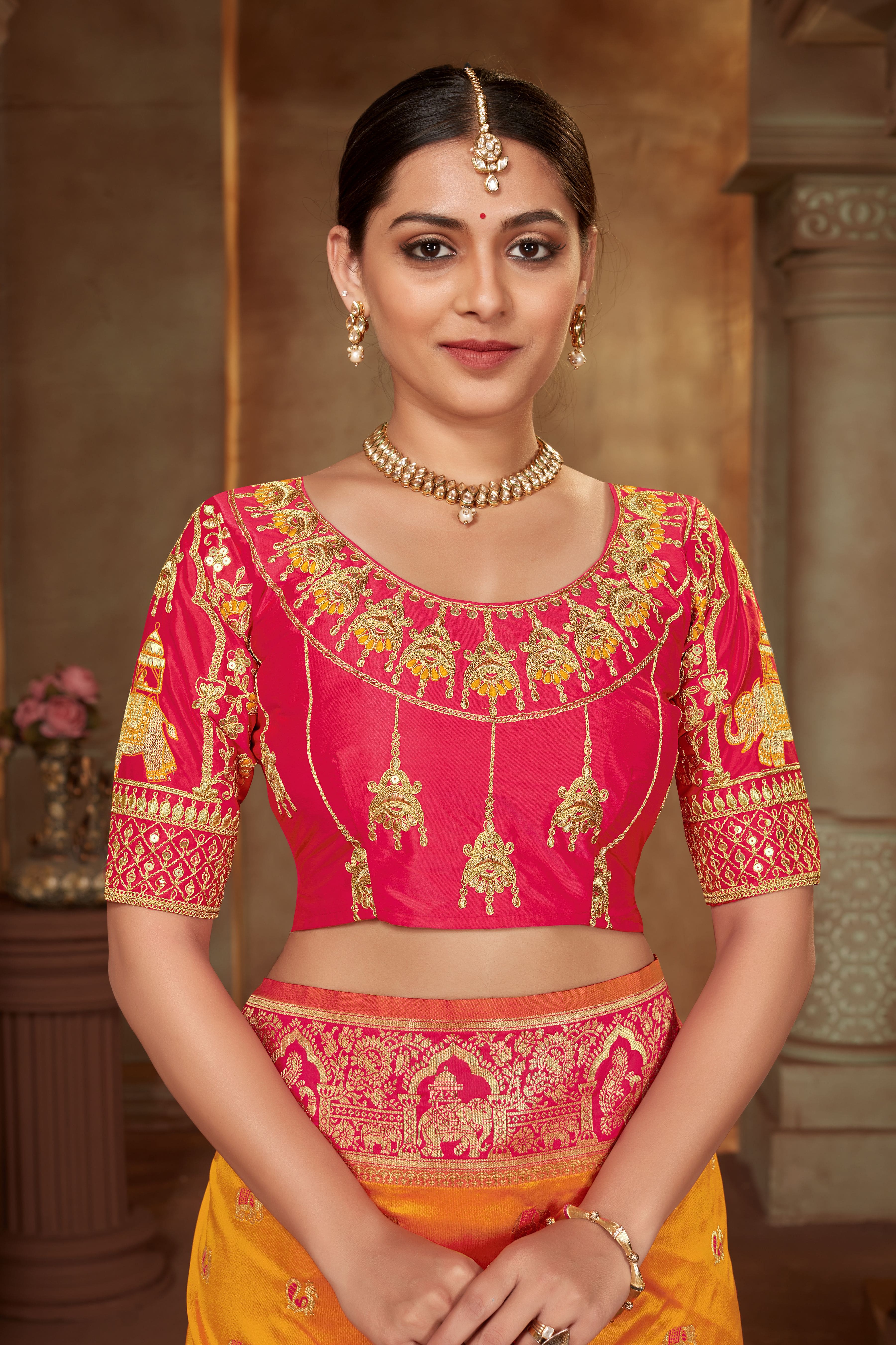 MANOHARI Banarasi Silk Blend Jacquard Work Saree - Yellow - Dista