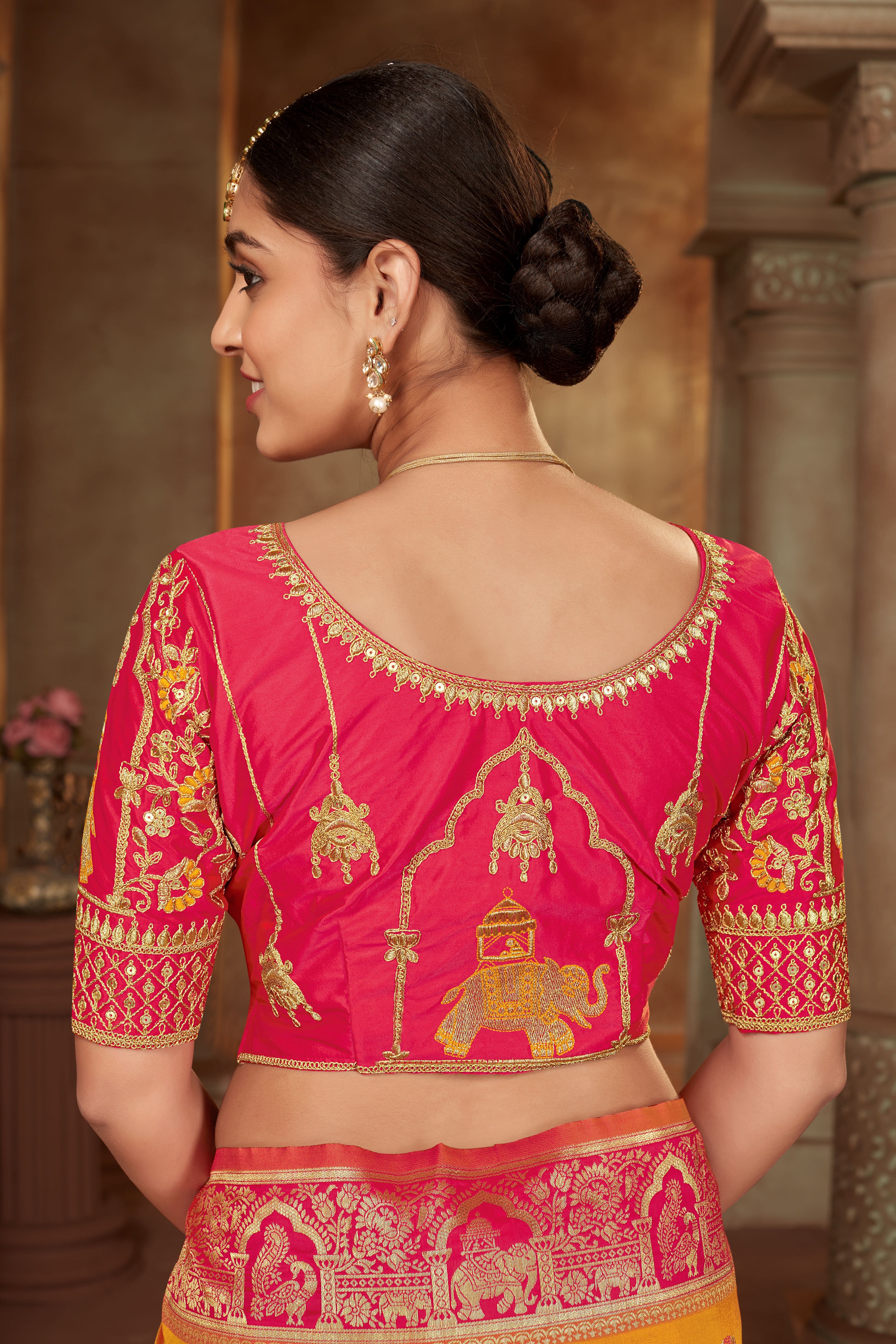 MANOHARI Banarasi Silk Blend Jacquard Work Saree - Yellow - Dista