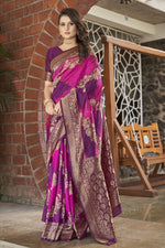 Thumbnail for MANOHARI Banarasi Silk Blend Jacquard Work Saree - Purple - Dista