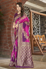 Thumbnail for MANOHARI Banarasi Silk Blend Jacquard Work Saree - Purple - Dista
