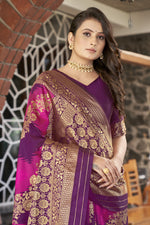 Thumbnail for MANOHARI Banarasi Silk Blend Jacquard Work Saree - Purple - Dista