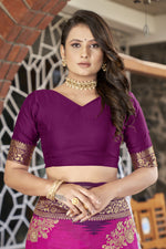 Thumbnail for MANOHARI Banarasi Silk Blend Jacquard Work Saree - Purple - Dista