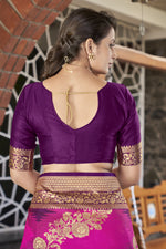 Thumbnail for MANOHARI Banarasi Silk Blend Jacquard Work Saree - Purple - Dista