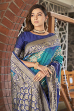 Thumbnail for MANOHARI Banarasi Silk Blend Jacquard Work Saree - Blue - Dista