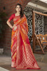 MANOHARI Banarasi Silk Blend Jacquard Work Saree - Orange - Dista