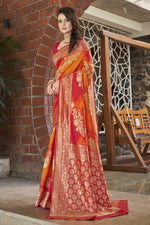 Thumbnail for MANOHARI Banarasi Silk Blend Jacquard Work Saree - Orange - Dista