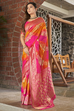 Thumbnail for MANOHARI Banarasi Silk Blend Jacquard Work Saree - Pink - Dista