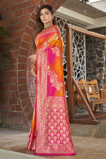 Thumbnail for MANOHARI Banarasi Silk Blend Jacquard Work Saree - Pink - Dista