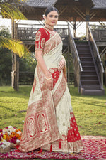 Thumbnail for MANOHARI Banarasi Silk Blend Jacquard Work Saree - Red - Dista