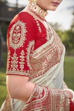 Thumbnail for MANOHARI Banarasi Silk Blend Jacquard Work Saree - Red - Dista