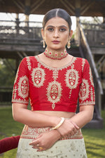 Thumbnail for MANOHARI Banarasi Silk Blend Jacquard Work Saree - Red - Dista