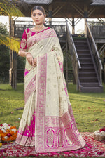 Thumbnail for MANOHARI Banarasi Silk Blend Jacquard Work Saree - Pink - Dista
