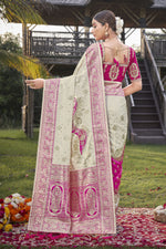 Thumbnail for MANOHARI Banarasi Silk Blend Jacquard Work Saree - Pink - Dista