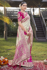 Thumbnail for MANOHARI Banarasi Silk Blend Jacquard Work Saree - Pink - Dista