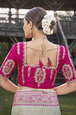 Thumbnail for MANOHARI Banarasi Silk Blend Jacquard Work Saree - Pink - Dista