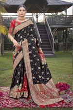 Thumbnail for MANOHARI Banarasi Silk Blend Jacquard Work Saree - Black - Dista