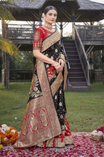 Thumbnail for MANOHARI Banarasi Silk Blend Jacquard Work Saree - Black - Dista