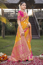 Thumbnail for MANOHARI Banarasi Silk Blend Jacquard Work Saree - Yellow - Dista