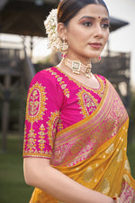 Thumbnail for MANOHARI Banarasi Silk Blend Jacquard Work Saree - Yellow - Dista