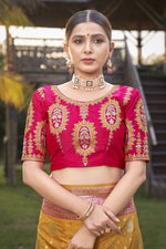 Thumbnail for MANOHARI Banarasi Silk Blend Jacquard Work Saree - Yellow - Dista