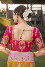 Thumbnail for MANOHARI Banarasi Silk Blend Jacquard Work Saree - Yellow - Dista