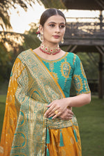 Thumbnail for MANOHARI Banarasi Silk Blend Jacquard Work Saree - Mustard - Dista