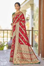Thumbnail for MANOHARI Banarasi Silk Blend Jacquard Work Saree - Red - Dista