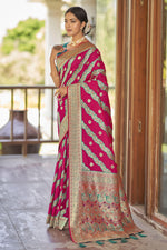 Thumbnail for MANOHARI Banarasi Silk Blend Jacquard Work Saree - Pink - Dista