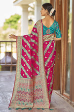 Thumbnail for MANOHARI Banarasi Silk Blend Jacquard Work Saree - Pink - Dista