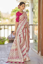 Thumbnail for MANOHARI Banarasi Silk Blend Jacquard Work Saree - White - Dista