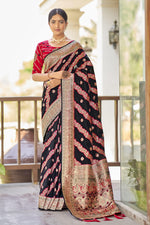 Thumbnail for MANOHARI Banarasi Silk Blend Jacquard Work Saree - Black - Dista