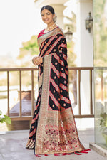 Thumbnail for MANOHARI Banarasi Silk Blend Jacquard Work Saree - Black - Dista