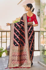 Thumbnail for MANOHARI Banarasi Silk Blend Jacquard Work Saree - Black - Dista