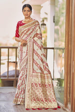 Thumbnail for MANOHARI Banarasi Silk Blend Jacquard Work Saree - White - Dista