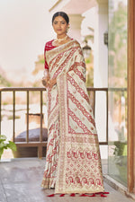 Thumbnail for MANOHARI Banarasi Silk Blend Jacquard Work Saree - White - Dista