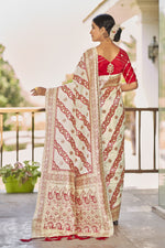 Thumbnail for MANOHARI Banarasi Silk Blend Jacquard Work Saree - White - Dista