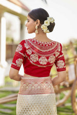 Thumbnail for MANOHARI Banarasi Silk Blend Jacquard Work Saree - White - Dista