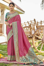 Thumbnail for MANOHARI Banarasi Silk Blend Jacquard Work Saree - Pink - Dista