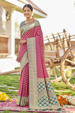 Thumbnail for MANOHARI Banarasi Silk Blend Jacquard Work Saree - Pink - Dista