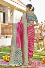 Thumbnail for MANOHARI Banarasi Silk Blend Jacquard Work Saree - Pink - Dista