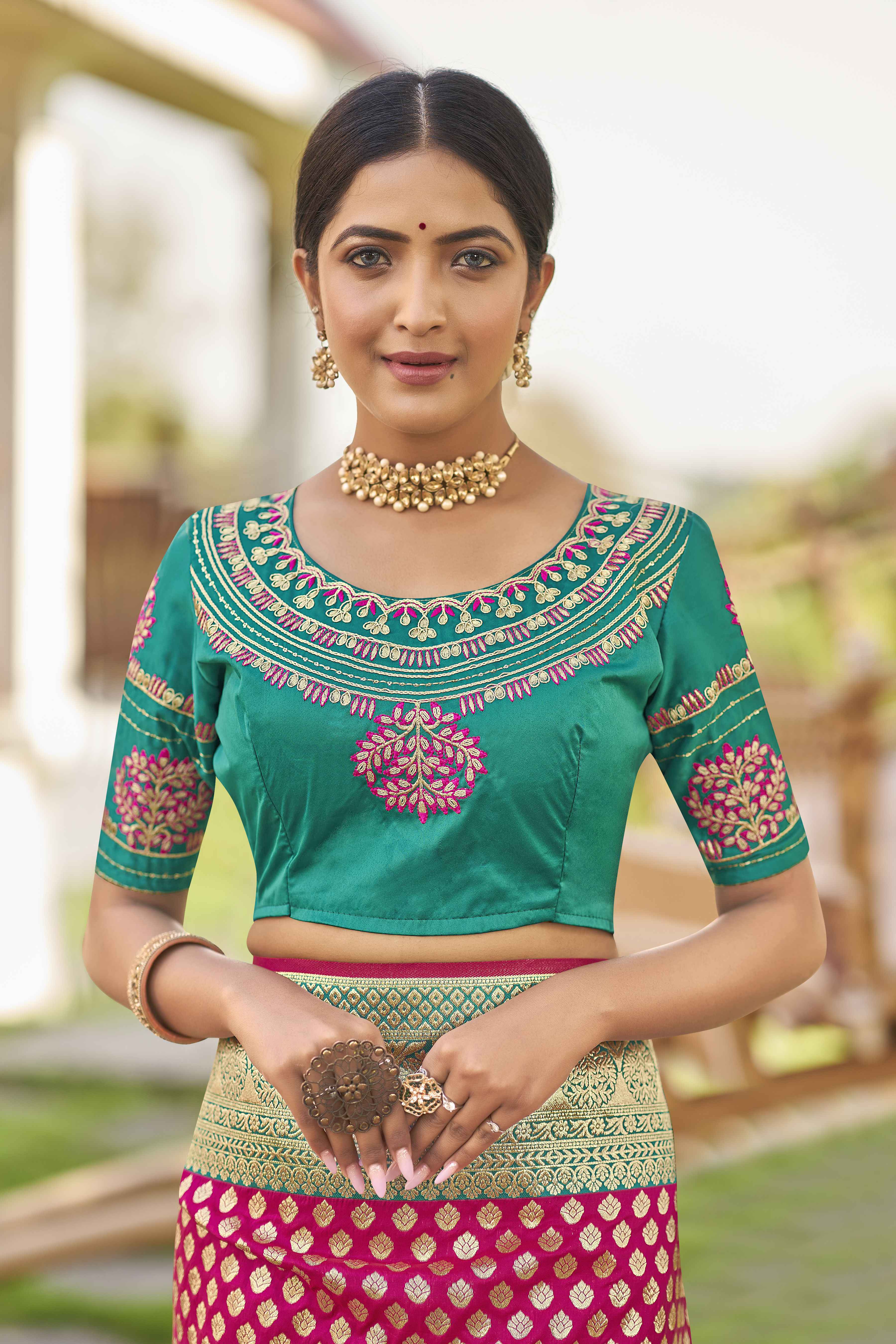 MANOHARI Banarasi Silk Blend Jacquard Work Saree - Pink - Dista
