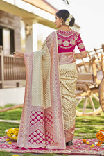 Thumbnail for MANOHARI Banarasi Silk Blend Jacquard Work Saree - White - Dista
