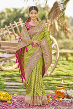 Thumbnail for MANOHARI Banarasi Silk Blend Jacquard Work Saree - Green - Dista