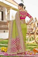 Thumbnail for MANOHARI Banarasi Silk Blend Jacquard Work Saree - Green - Dista