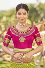 Thumbnail for MANOHARI Banarasi Silk Blend Jacquard Work Saree - Green - Dista
