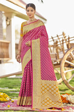 Thumbnail for MANOHARI Banarasi Silk Blend Jacquard Work Saree - Pink - Dista
