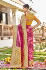 Thumbnail for MANOHARI Banarasi Silk Blend Jacquard Work Saree - Pink - Dista
