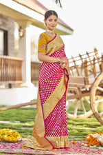 Thumbnail for MANOHARI Banarasi Silk Blend Jacquard Work Saree - Pink - Dista