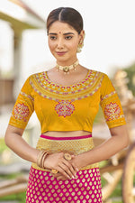 Thumbnail for MANOHARI Banarasi Silk Blend Jacquard Work Saree - Pink - Dista